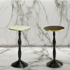Table d'appoint ronde sur pied, marron/blanc, simple, plateau en marbre avec bordure dorée
