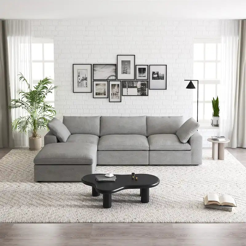 Canapé d'angle modulable avec pouf de rangement – Gris / Anthracite / Blanc / Kaki, 4 places