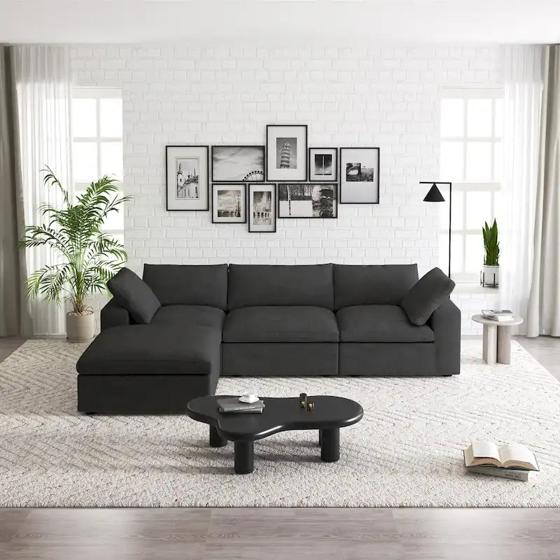 Canapé d'angle modulable avec pouf de rangement – Gris / Anthracite / Blanc / Kaki, 4 places