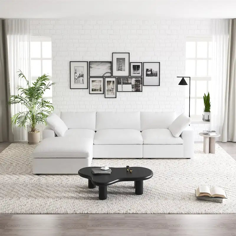 Canapé d'angle modulable avec pouf de rangement – Gris / Anthracite / Blanc / Kaki, 4 places
