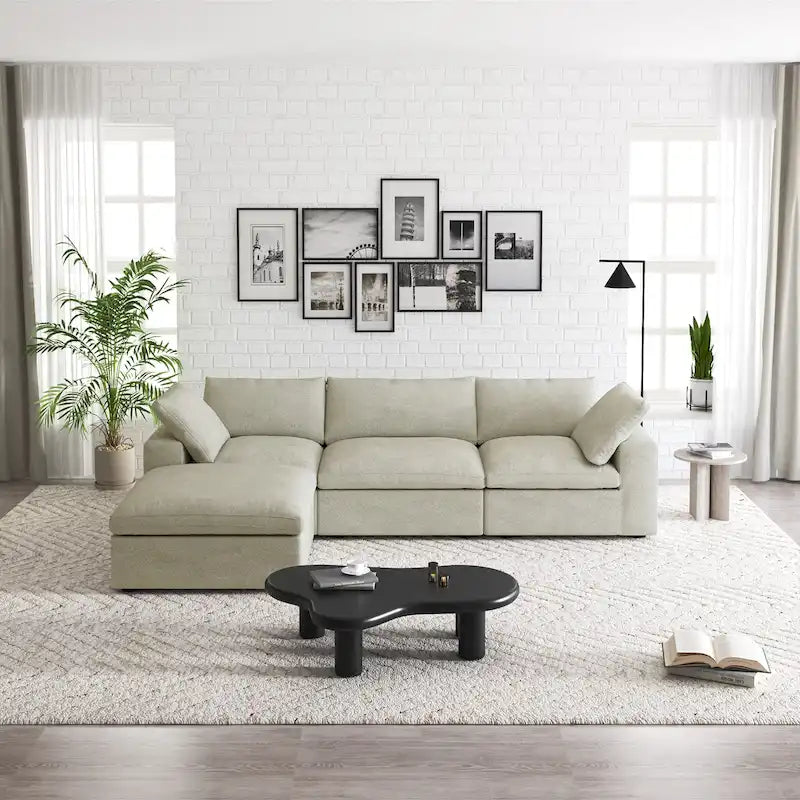 Canapé d'angle modulable avec pouf de rangement – Gris / Anthracite / Blanc / Kaki, 4 places
