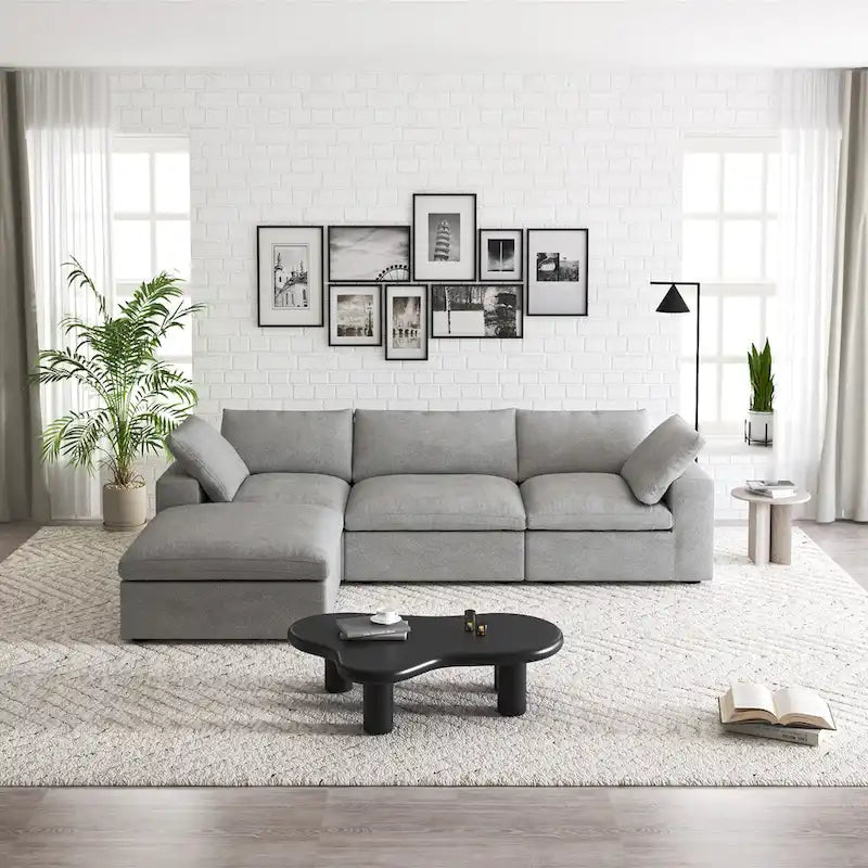 Commix Down Filled Sectional Sofa L-shape 4 Piece Modular Couch with Storage Ottoman
