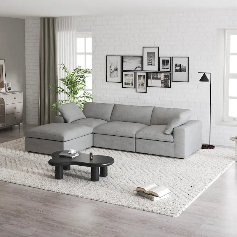 Canapé d'angle modulable avec pouf de rangement – Gris / Anthracite / Blanc / Kaki, 4 places