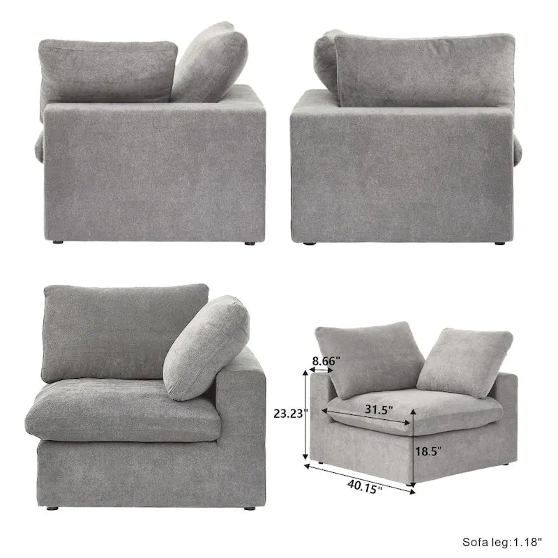 Canapé d'angle modulable avec pouf de rangement – Gris / Anthracite / Blanc / Kaki, 4 places