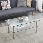 Table basse en verre trempé transparent, style moderne, 2 niveaux