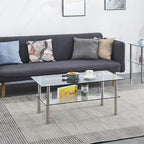 Table basse en verre trempé transparent, style moderne, 2 niveaux