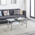 Table basse en verre trempé transparent, style moderne, 2 niveaux