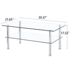 Table basse en verre trempé transparent, style moderne, 2 niveaux