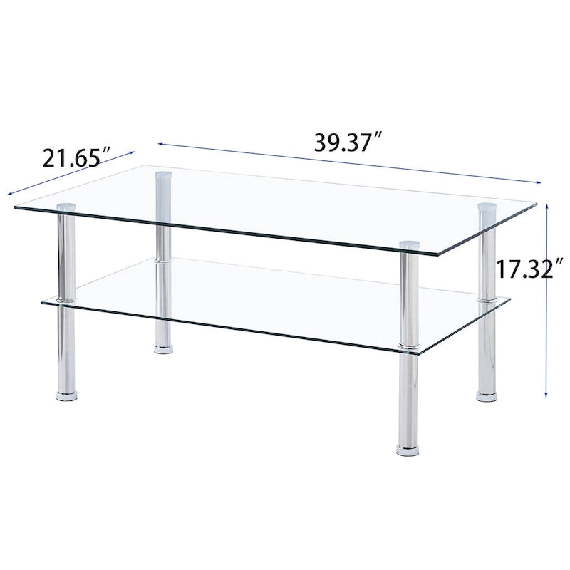 Table basse en verre trempé transparent, style moderne, 2 niveaux