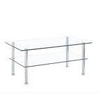 Table basse en verre trempé transparent, style moderne, 2 niveaux