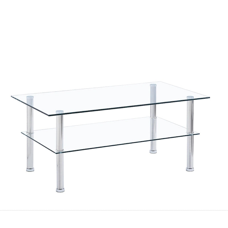 Table basse en verre trempé transparent, style moderne, 2 niveaux