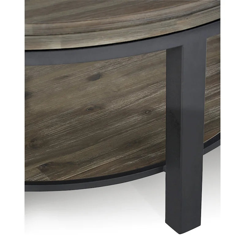 Table basse ronde en bois massif et métal gris délavé – 48 cm de hauteur x 102 cm de diamètre