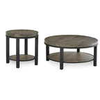 Table basse ronde en bois massif et métal gris délavé – 48 cm de hauteur x 102 cm de diamètre