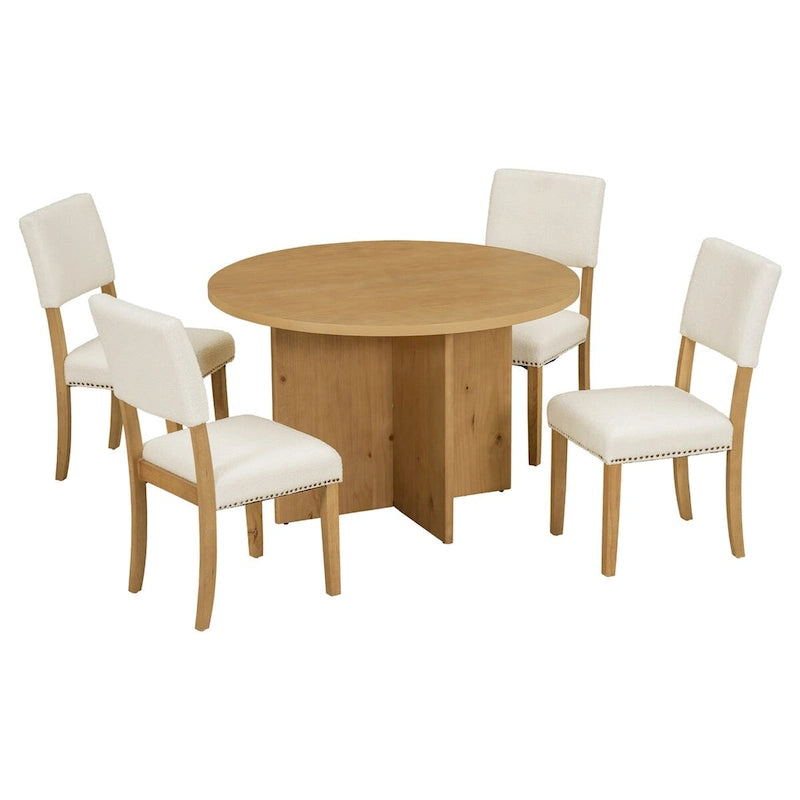 Ensemble table à manger ronde, naturel/noir, 4 places