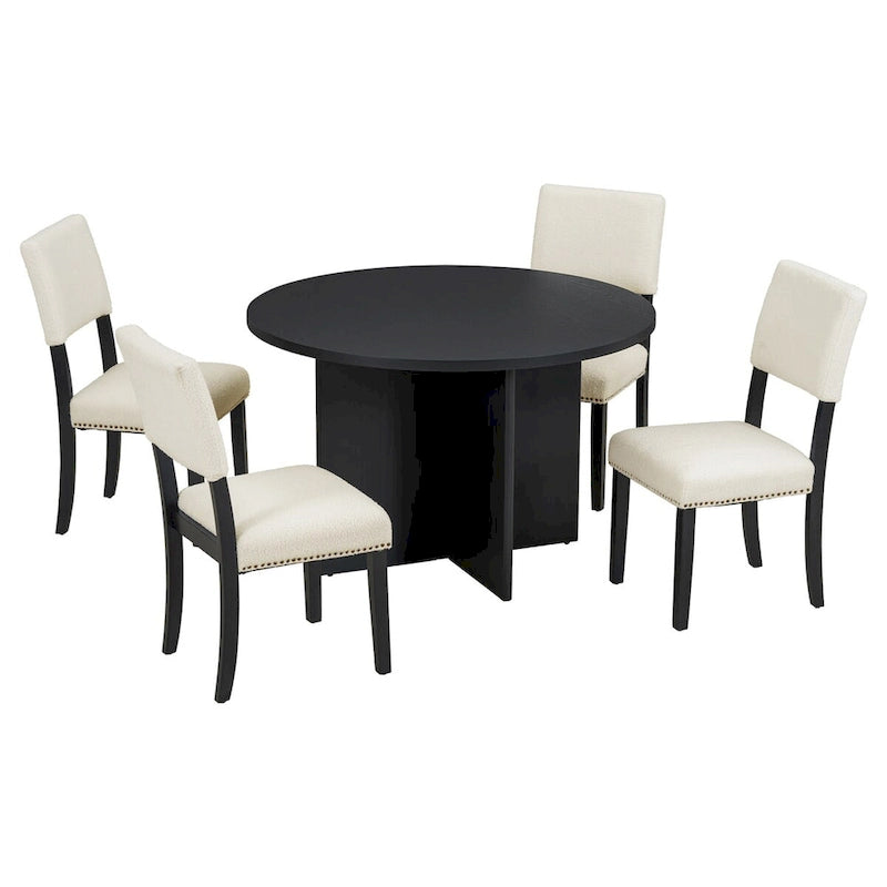 Ensemble table à manger ronde, naturel/noir, 4 places