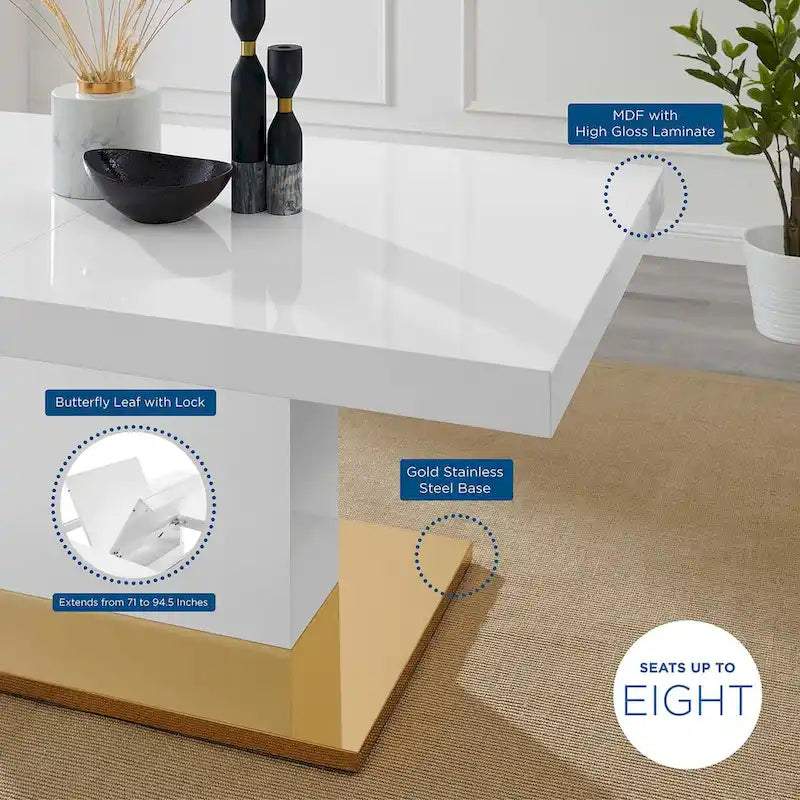 Table à manger extensible en or noir / or noyer / or blanc, 8 places