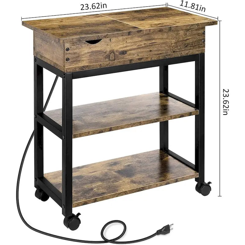Table d'appoint en bois marron avec ports USB et prises – Style industriel, 1 personne