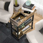 Table d'appoint en bois marron avec ports USB et prises – Style industriel, 1 personne