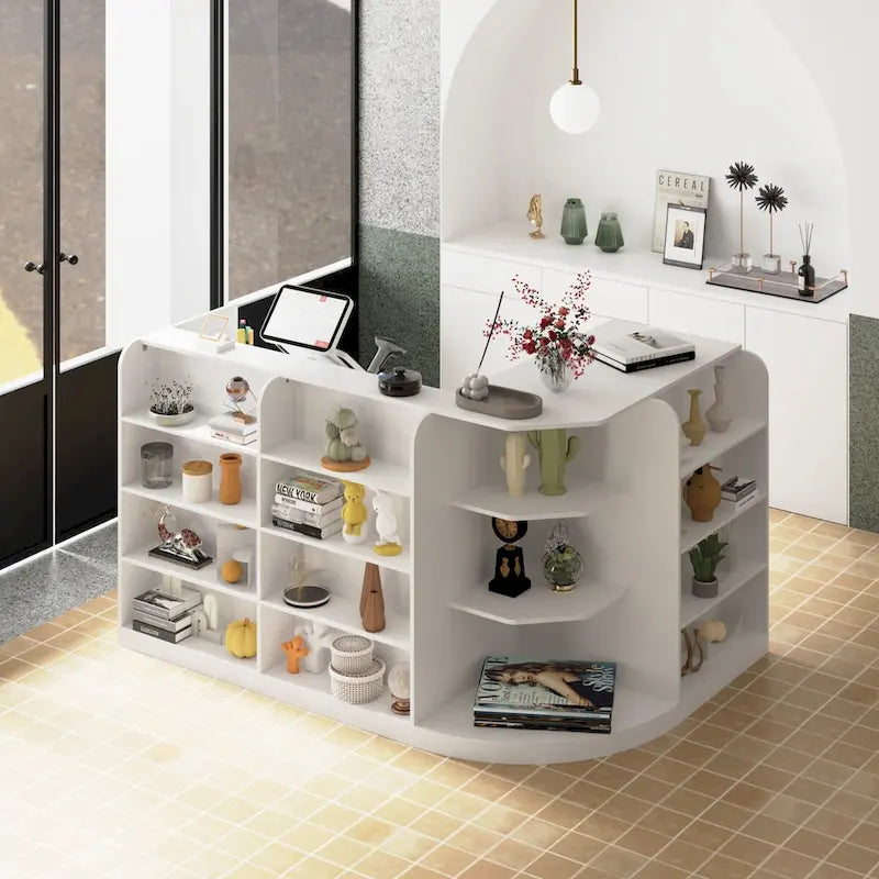 Bureau de réception en L, blanc, 1 personne