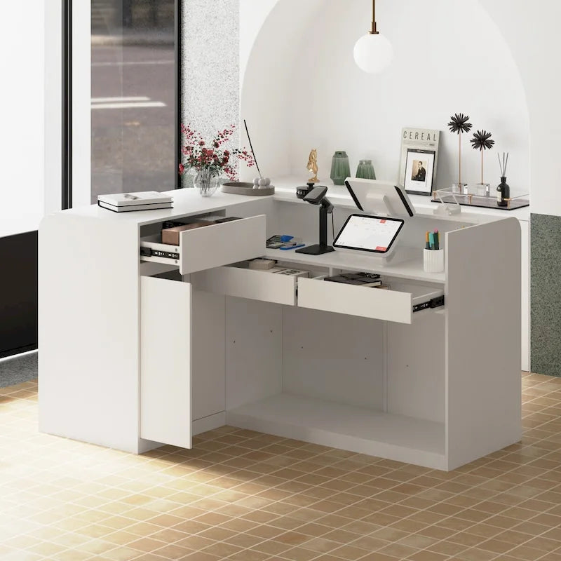 Bureau de réception en L, blanc, 1 personne