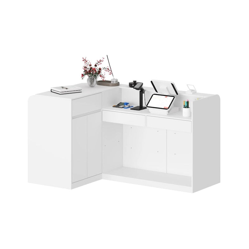 Bureau de réception en L, blanc, 1 personne