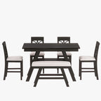 Ensemble de salle à manger 6 pièces à hauteur de comptoir avec étagère de rangement, banc et 4 chaises, expresso et beige