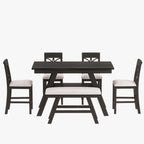 Ensemble de salle à manger 6 pièces à hauteur de comptoir avec étagère de rangement, banc et 4 chaises, expresso et beige