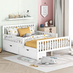 Lit plateforme grandeur nature blanc/rose avec barrières de sécurité et tiroirs de rangement — 1 personne