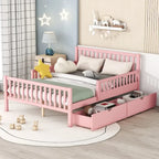 Lit plateforme grandeur nature blanc/rose avec barrières de sécurité et tiroirs de rangement — 1 personne